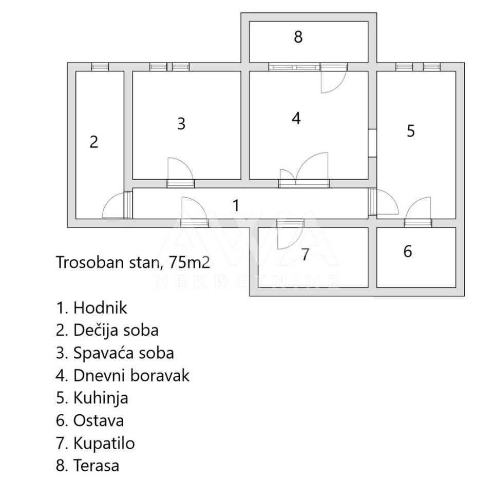 Centar Apatina. V sprat, trosoban stan 75m2